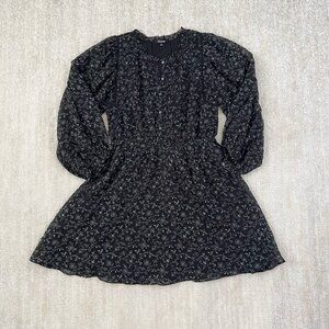 Madewell Button Front Floral Boho Mini Dress M Black White